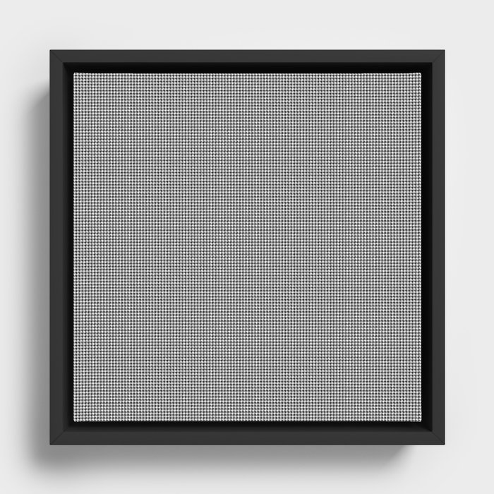 Small Soot Black and White Handpainted Houndstooth Check Watercolor Pattern Framed Canvas