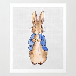 Peter the rabbit with grey linen textured background II Art Print