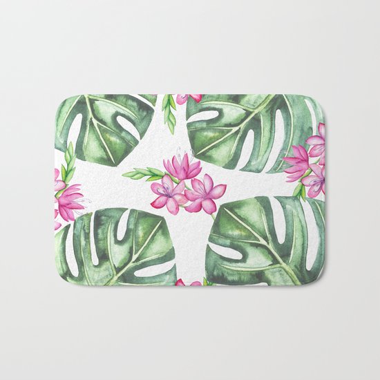 Tropical Flowers And Monstera #society6 Bath Mat
