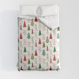 Scandinavian Christmas Trees Pattern - Red Green Comforter