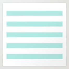 Aqua blue and White stripes lines - horizontal Art Print
