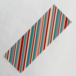 [ Thumbnail: Eye-catching Bisque, Teal, Slate Gray, Light Salmon & Dark Red Colored Stripes Pattern Yoga Mat ]
