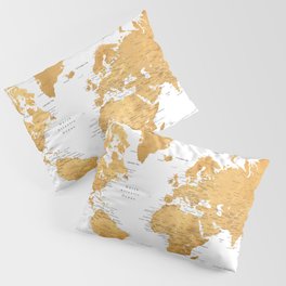 For God so loved the world, world map in gold Pillow Sham