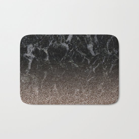 Glitter ombre - black marble & rose gold glitter Bath Mat