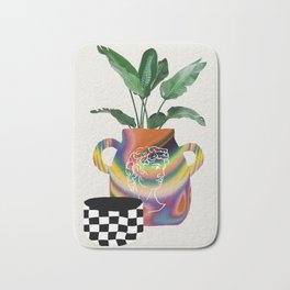 A house plant / Still life Bath Mat | Houseplants, Check, Still Life, Greek, Kitsch, Curated, Leaf, Checkered, 90S, Statue 