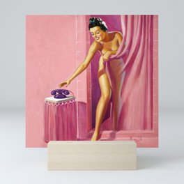Pin Up Girl in Pink Bathroom Mini Art Print
