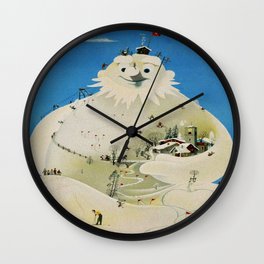 Vintage Adelboden Switzerland Travel Poster - Snowman Wall Clock
