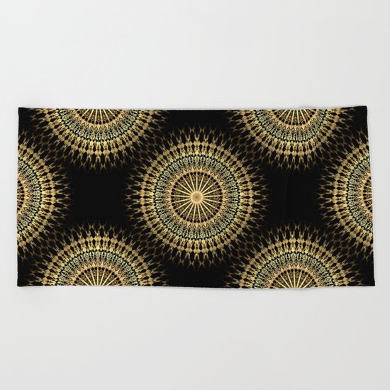 Black Gold Mandala Beach Towel