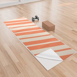 [ Thumbnail: Coral & Beige Colored Pattern of Stripes Yoga Towel ]
