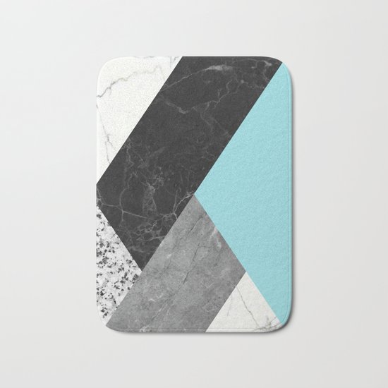 Black and white marbles and pantone island paradise color Bath Mat