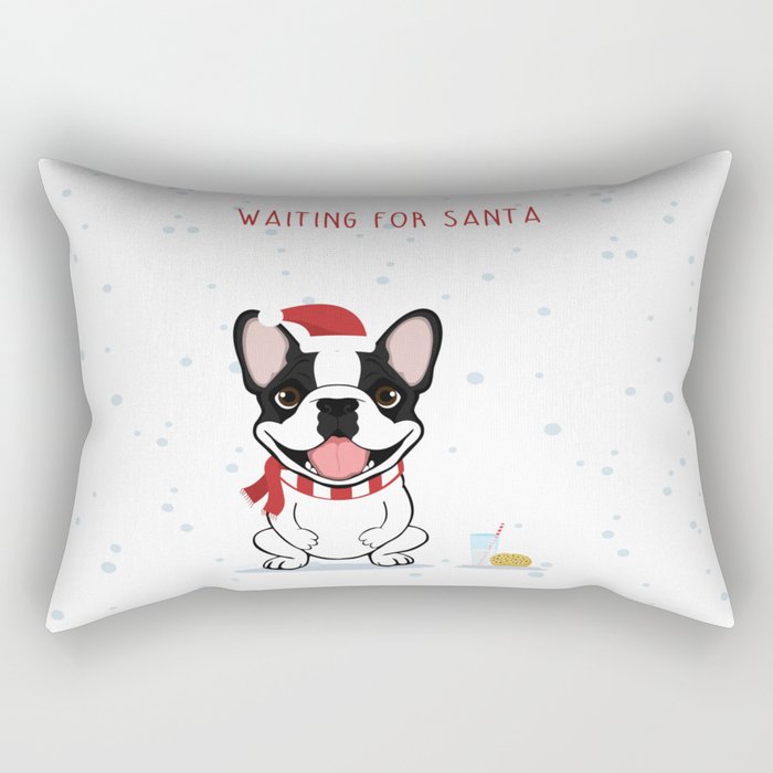 French Bulldog Waiting for Santa - Brindle Pied Edition Rectangular Pillow