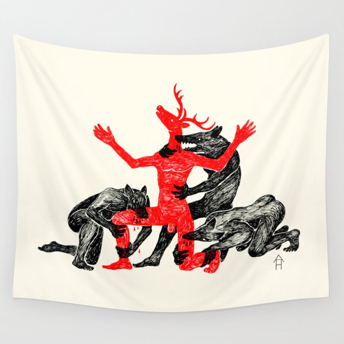 The Wolf People Kill the Deer Man Wall Tapestry