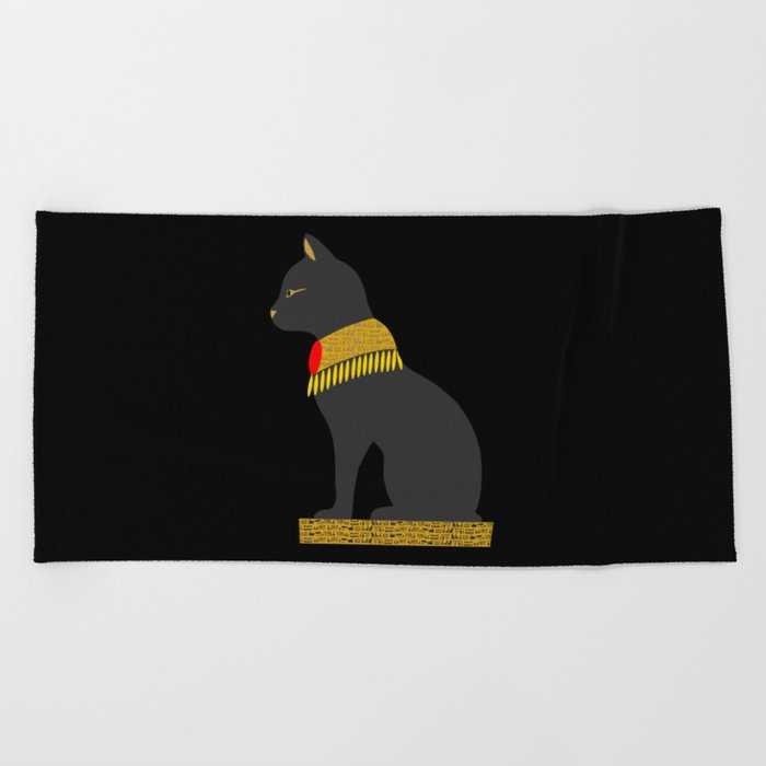 Cat statue, Egyptian gods, ancient myths, gift idea Egypt fans Beach Towel