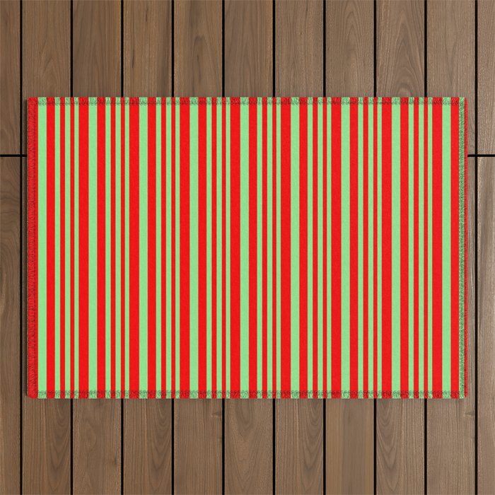 Light Green & Red Colored Striped Pattern Outdoor Rug