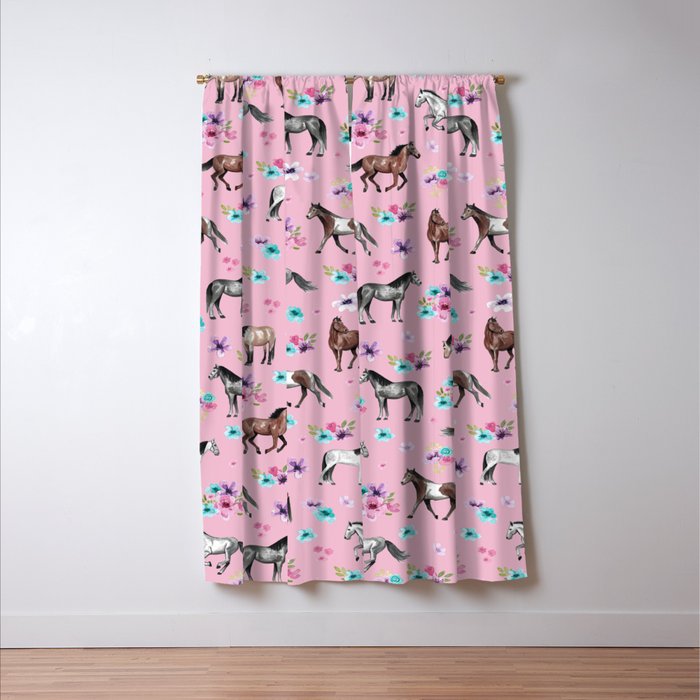 Horses Flowers Pink Pattern Horse Illustration Little Girls