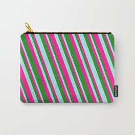 [ Thumbnail: Turquoise, Deep Pink, and Forest Green Colored Pattern of Stripes Carry-All Pouch ]