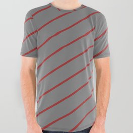 [ Thumbnail: Gray & Brown Colored Stripes Pattern All Over Graphic Tee ]