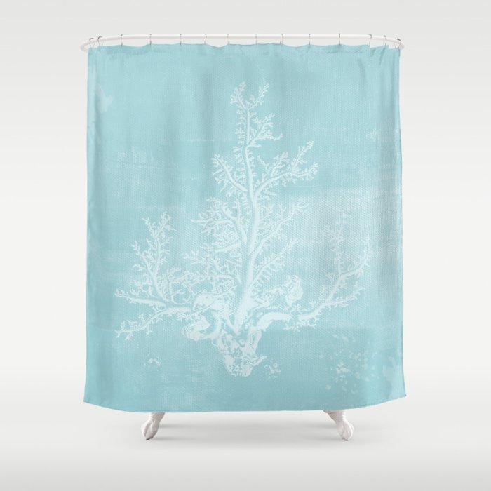 White Coral On Pale Blue Shower Curtain By Studio38103 Society6