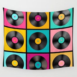 Retro Music Background with Vinyl Records - vintage Lp Discs Wall Tapestry