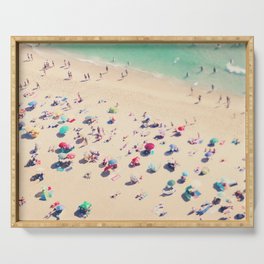 Aerial Beach Photography - Ocean Print - Colorful Beach Umbrellas - Sea photo by Ingrid Beddoes Serving Tray