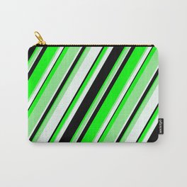 [ Thumbnail: Lime, Light Green, Mint Cream & Black Colored Pattern of Stripes Carry-All Pouch ]