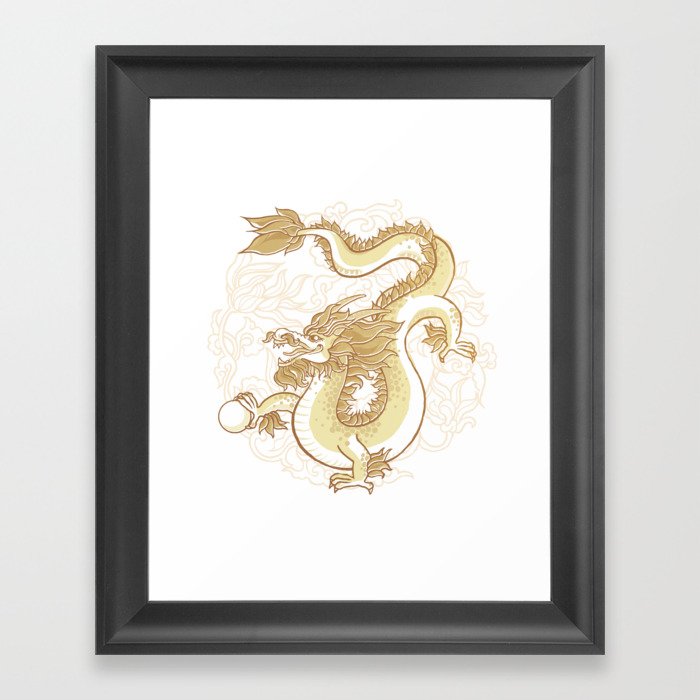 Gold Dragon with pearl Framed Art Print