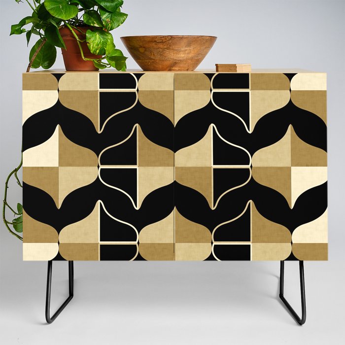WHALE SONG Midcentury Modern Geometry Gold Ochre Credenza