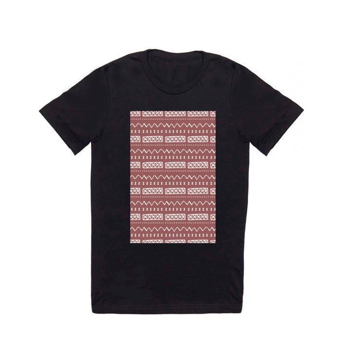 Zesty Zig Zag Bow Dark Pink and White Mud Cloth Pattern T Shirt