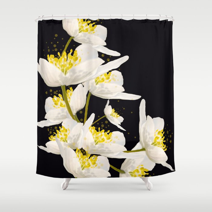 White Flowers On A Black Background Decor Buyart Society6
