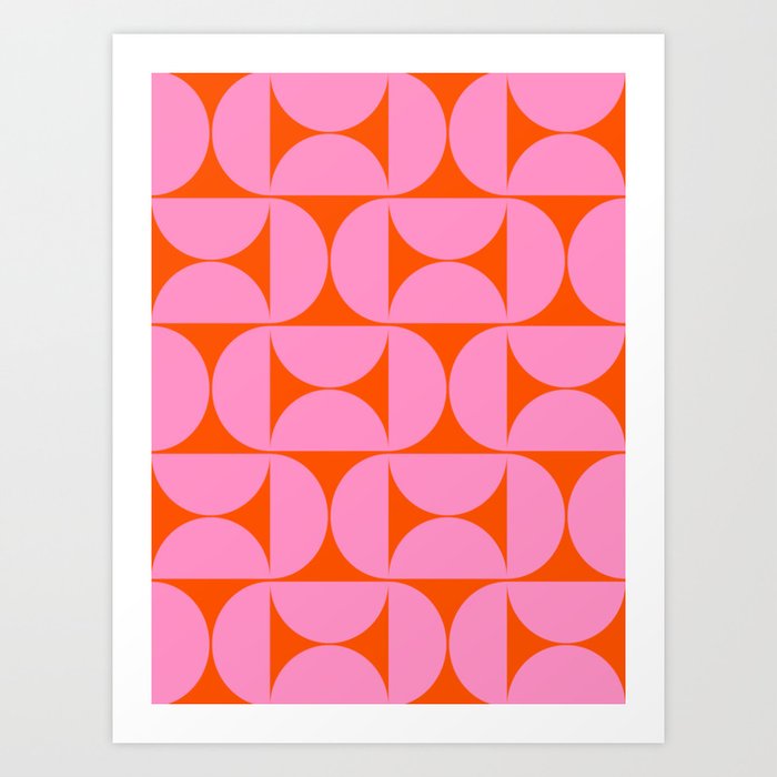 Mid Century Modern Geometric Pattern In Pink And Orange Art Print
