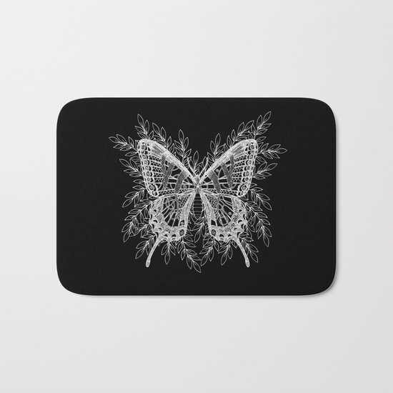 Black and White Butterfly Design Bath Mat