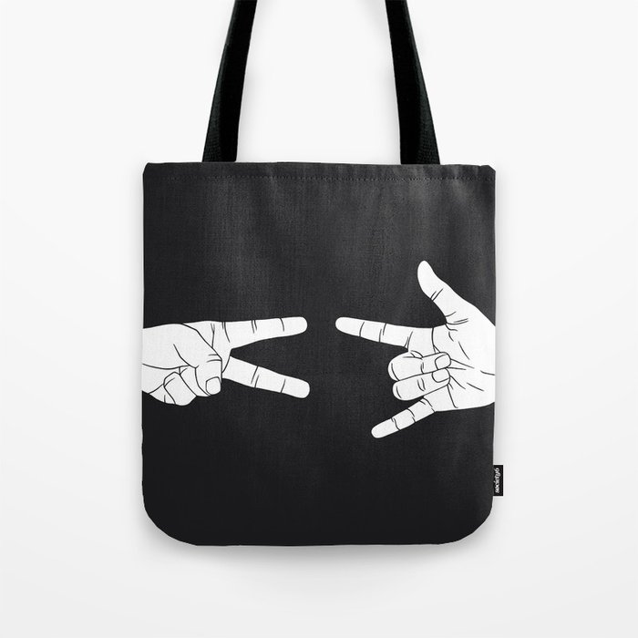 Peace Love And Rock N Roll Tote Bag By Messing Society6 Peace Love And Rock N Roll Tote Bag