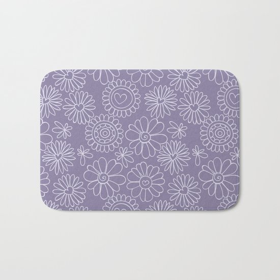 Violet doodle floral pattern Bath Mat