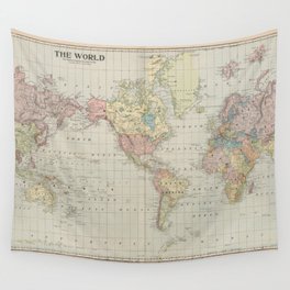 The World, Vintage Map Print from the Monarch Standard Atlas (1906) Wall Tapestry