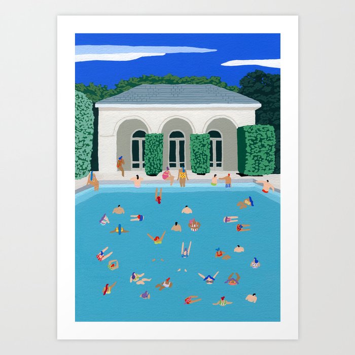 Pool house party Art Print