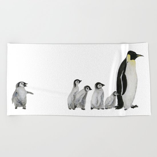 Little penguin says NO I am not going with you Beach Towel