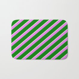 [ Thumbnail: Beige, Violet, and Green Colored Stripes/Lines Pattern Bath Mat ]