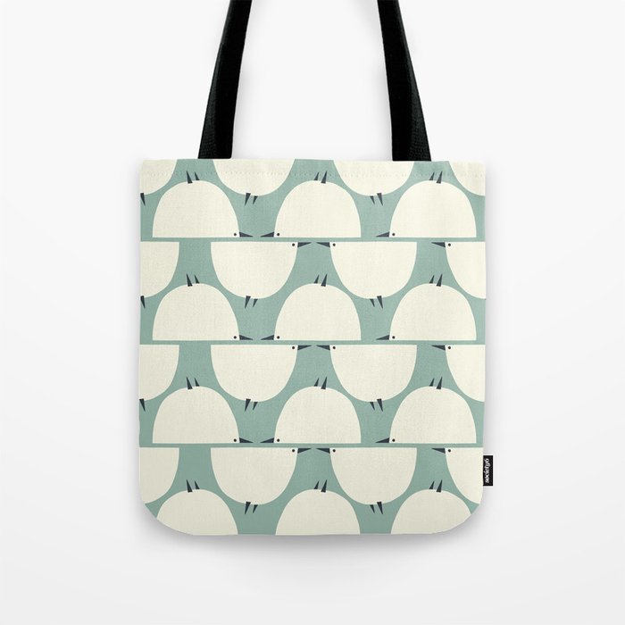 Birds in Retro Style - Teal Green Tote Bag