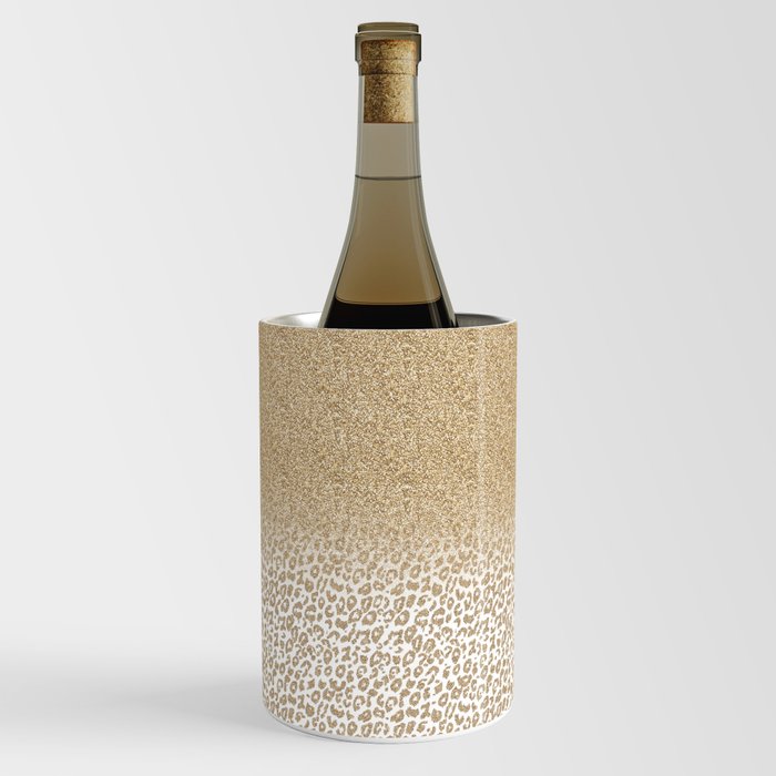Trendy Gold Glitter and Leopard Print Gradient Wine Chiller