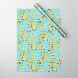 Constructon Trucks on Aqua Blue Wrapping Paper