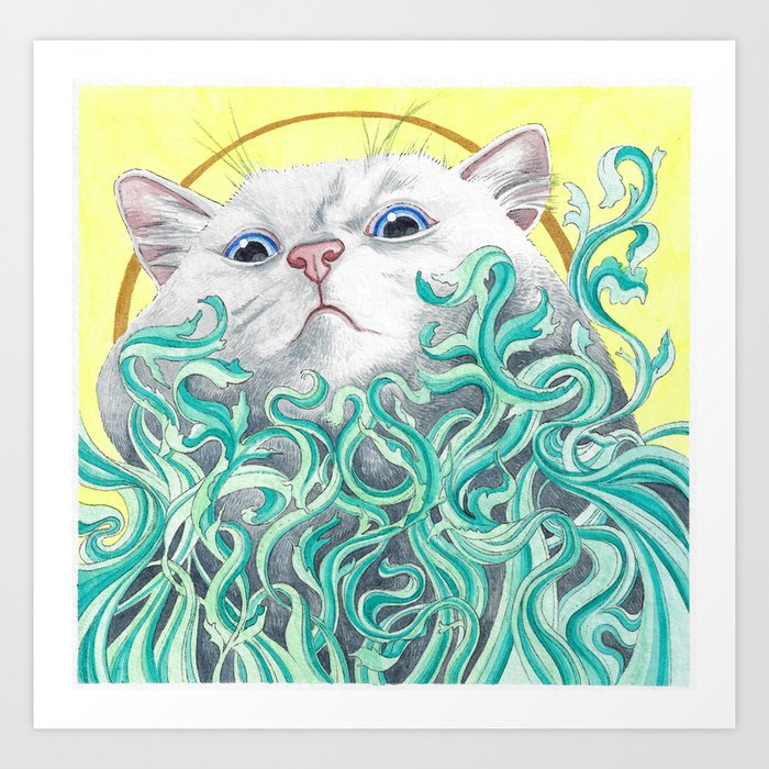 Hiding Cat Watercolor Painting Art Print