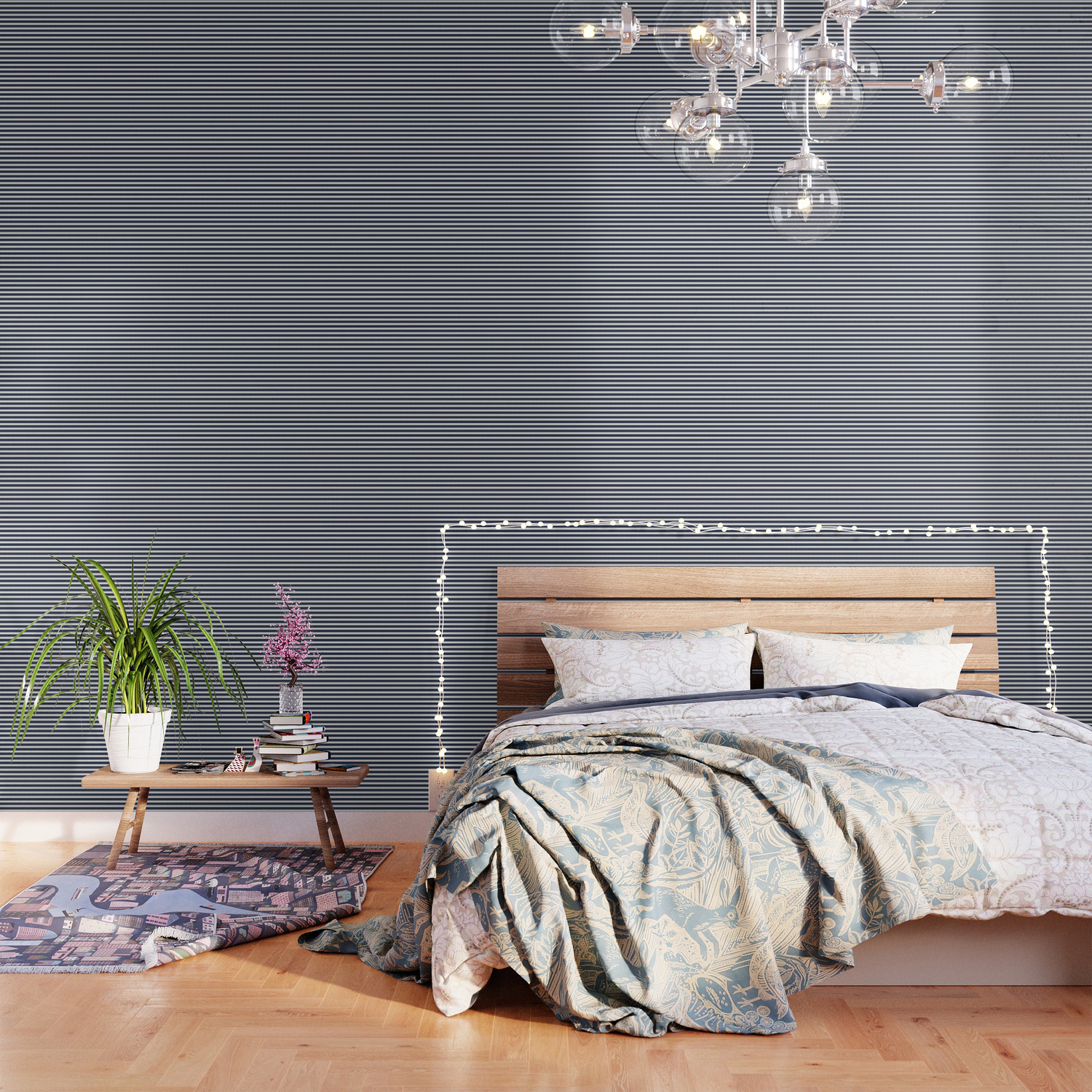 Nautical Navy And White Horizontal Stripes Wallpaper By