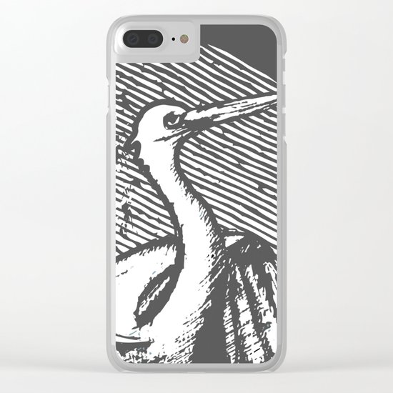 Gray crane illustration Clear iPhone Case