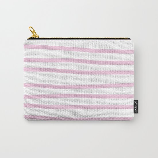Simply Drawn Stripes in Blush Pink on White Carry-All Pouch