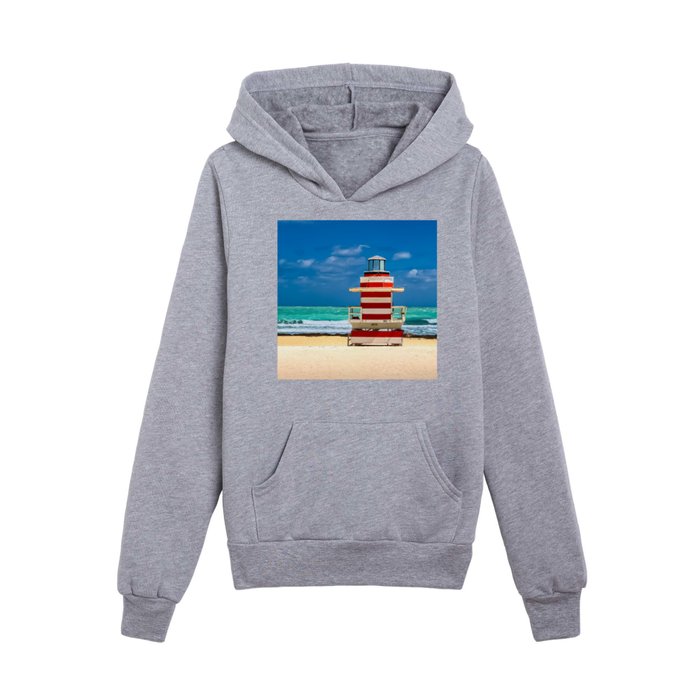 Miami Beach Florida Lifeguard Tower Kids Pullover Hoodie by