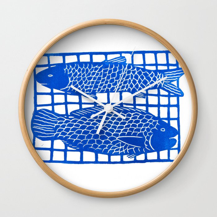 Grilled Fish: Blue Wall Clock