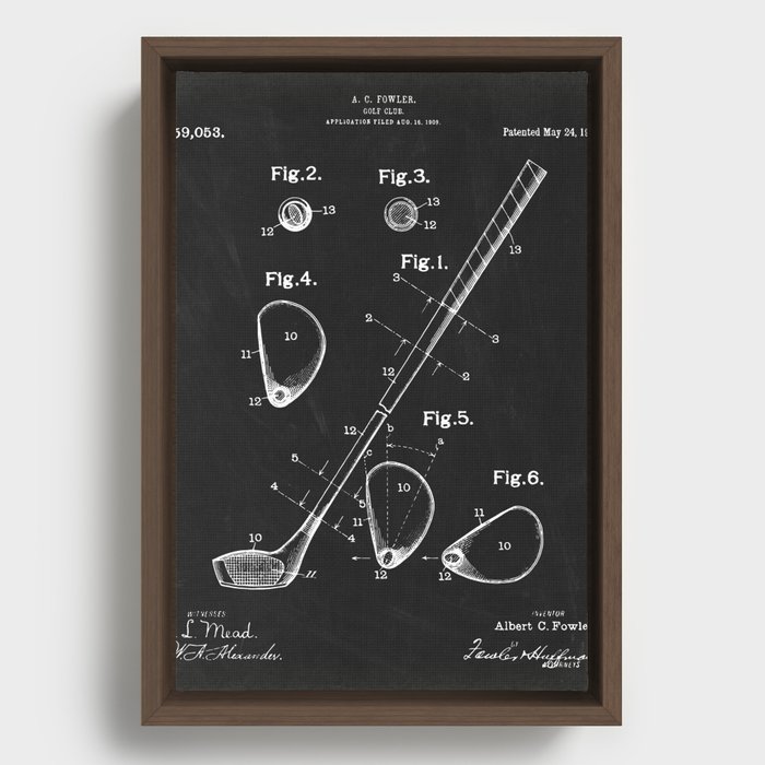 Golf Club patent Framed Canvas
