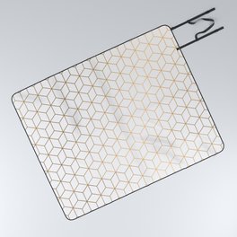 Gold Geometric Pattern on White Background Picnic Blanket