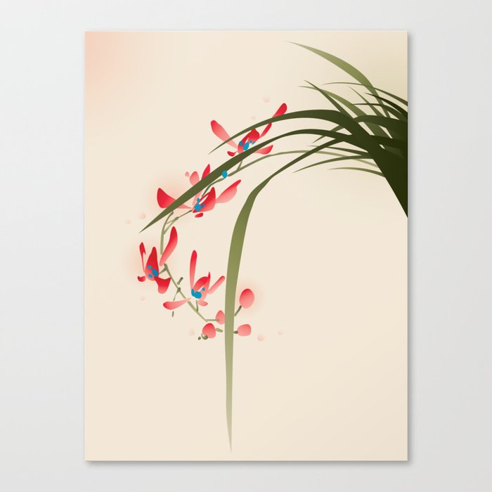 oriental style painting, red orchid flowers Canvas Print