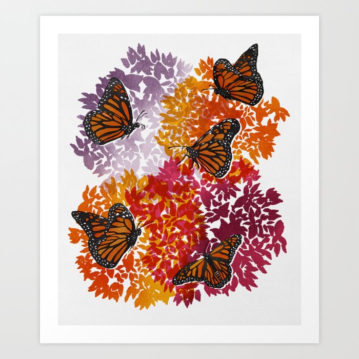 Risograph Monarch Butterflies  Art Print